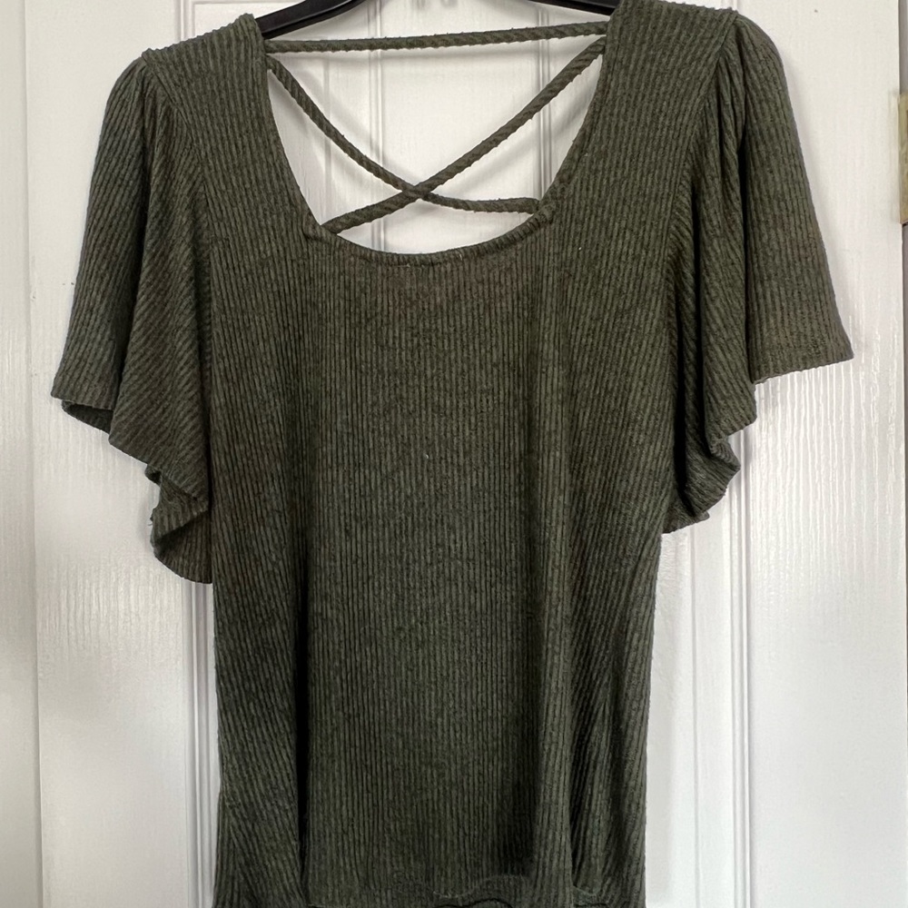 Solid Ribbed Square Neck Top - Picture 2 of 3